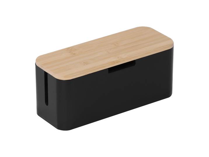 Kabelbox Bambus Hellbraun-Schwarz