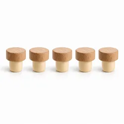 Layba Flaschenstopfen 5er Set, Holzgriff, Ø 19,5 mm, für Standardflaschen (Wein/Getränke), wiederverwendbar – Natur