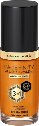 Max Factor Facefinity 3 in 1 Primer Concealer & Foundation W91 Warm