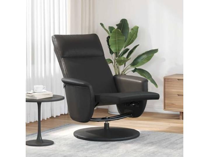 Relaxsessel mit Fußteil Schwarz Kunstleder, 360 Grad Drehbar, Manuelle Dick gepolstert, schmutzabweisend, Sperrholz Metall Rahmen, verstellbare Rückenlehne 105-125 Grad, pflegeleicht