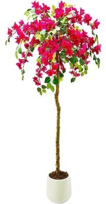 YUN 120 cm Artificial Bougainvillea Tree with Wood Trunk