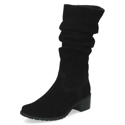 Stiefel CAPRICE, Damen, Gr. 39, schwarz, Nubukleder, Schuhe Stiefel, Blockabsatz, Langschaftstiefel mit slouchy Falten am Schaft
