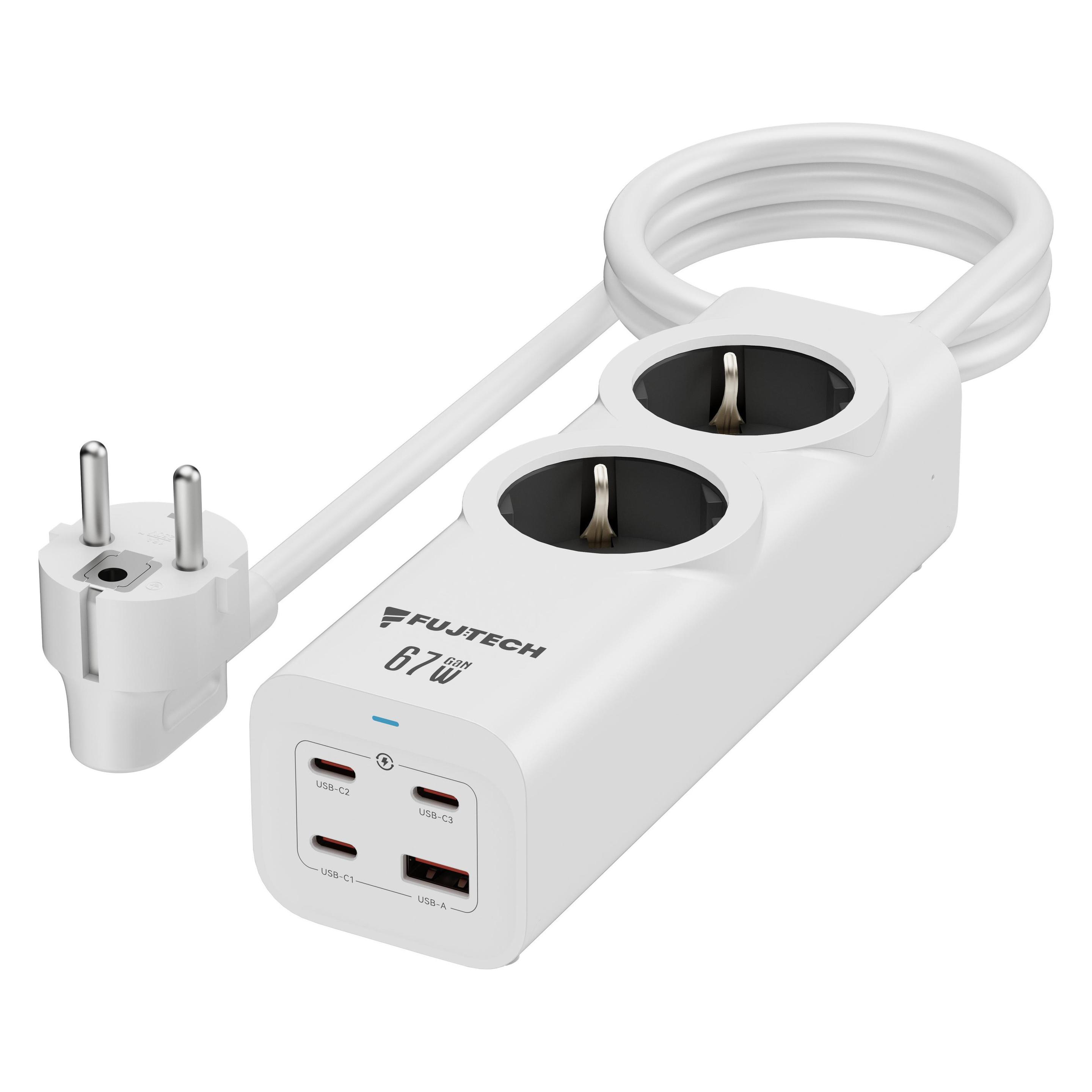 Fuj Tek 6-piece 67W GaN power strip with 4 USB ports, 2m, white (67 W, 4 Ports) (61748135)