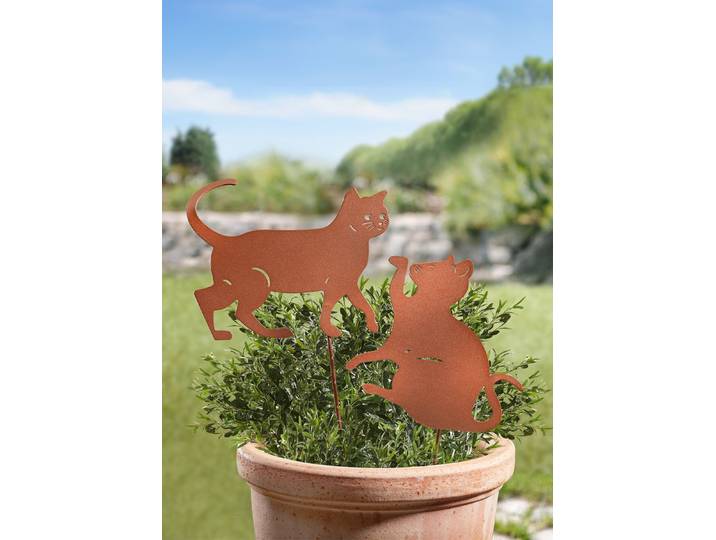 Dekostecker mit Katzen-Motiv, 2er-Set, Rost