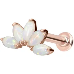 14 Karat Gold Labret mit Innengewinde LOTUSBLÜTE + SYNTHETISCHE OPALE
