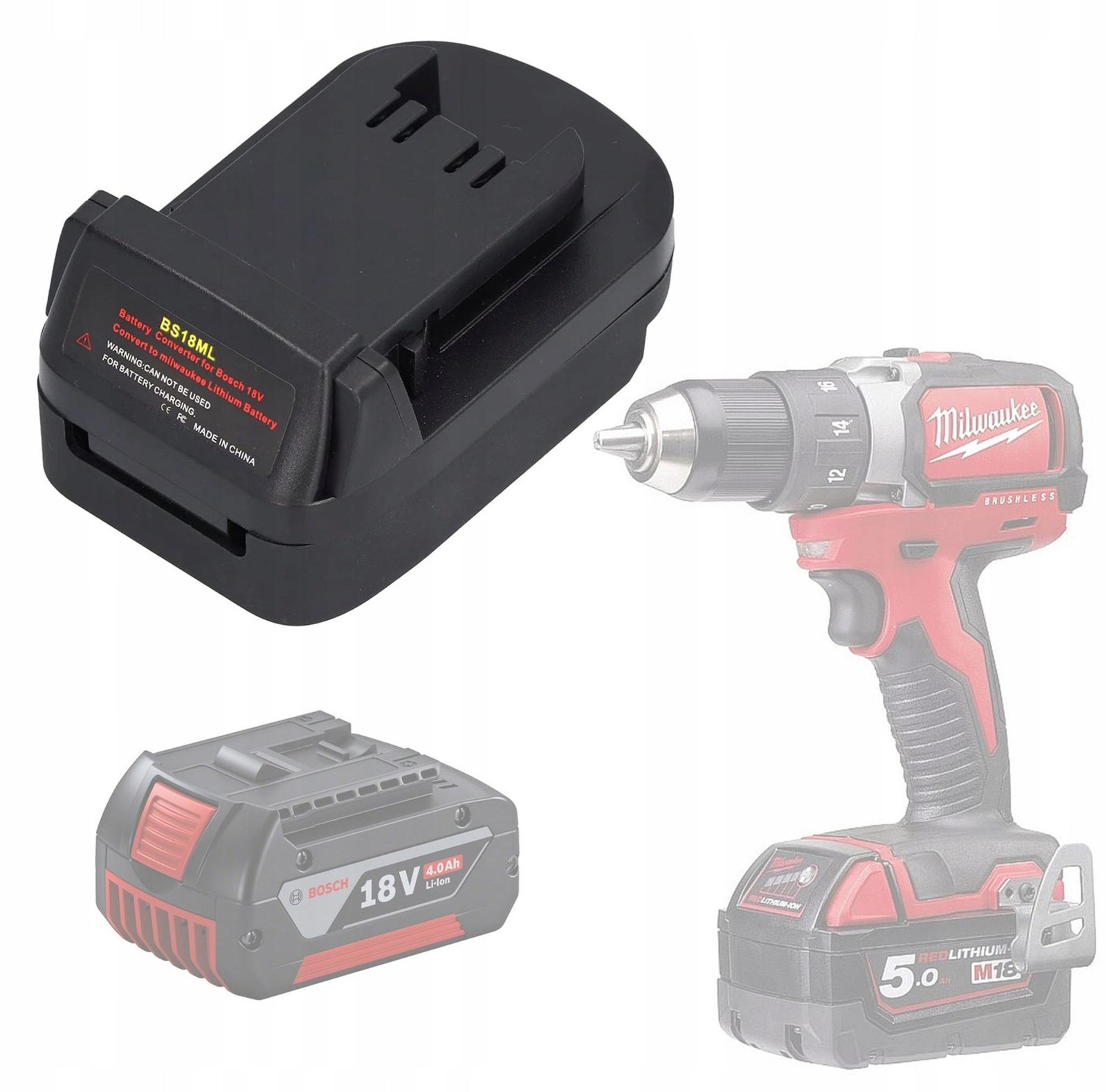 ROSFIX Adapter Vervanging BS18ML – Bosch 18V naar Milwaukee 18V met USB 5V 2,1A