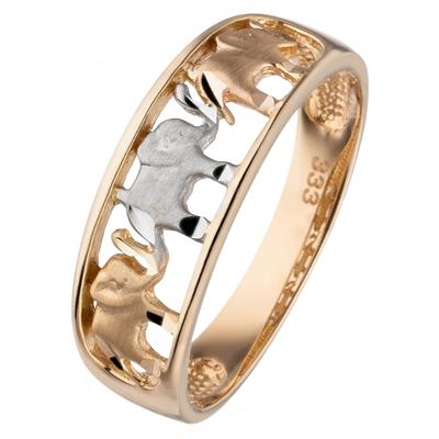 Fingerring JOBO "Elefanten" Gr. 52, gold (gelbgold 333), Fingerringe, Damen, 52, Gelbgold 333, Fingerring, 333 Gold tricolor