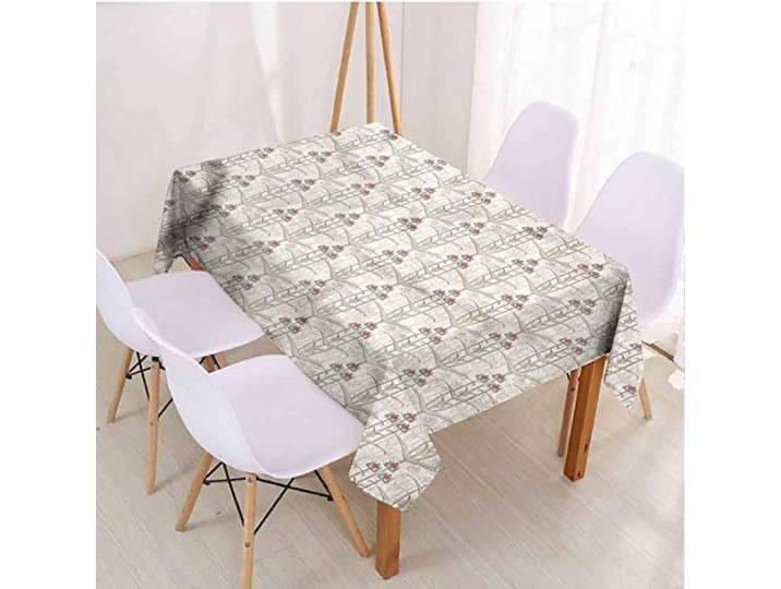 VICWOWONE Rechteckige Vintage-Tischdecke aus Mikrofaser, dekoriert, Restaurant, romantische Blumenmotive, rechteckig, 178 x 300 cm (B x L)