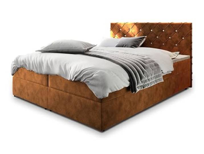 Masseno Boxspringbett Riva 200x200 cm Komplett-Set mit Matratze und Topper, Polsterbett mit Zwei Bettkästen -Kupferfarben, Magic Velvet 2213