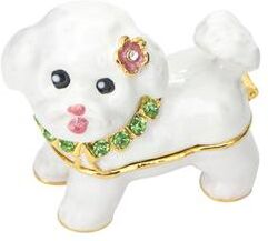 "Saro Lifestyle Jeweled Maltese Trinket Box - Zinc Alloy Dog Jewelry Holder with Rhinestone Collar - 2""x1.6"""