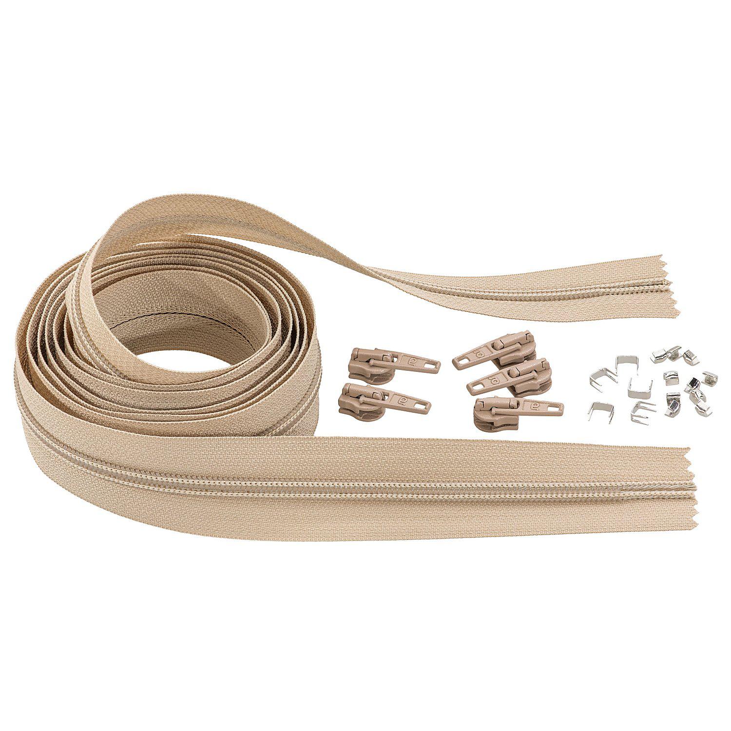 buttinette Endlosreißverschluss im Set, Spirale: 6,5 mm, 2 m, beige