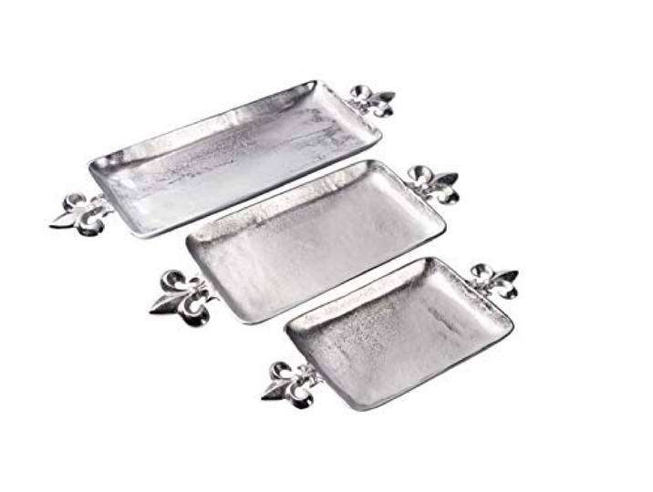 MichaelNoll Tablett Lilie - Servierbrett Servierplatte Aluminium Silber - Serviertablett aus Metall - Silbertablett - Dekotablett - 48 cm, 60 cm oder 72 cm (72x24x7 cm)