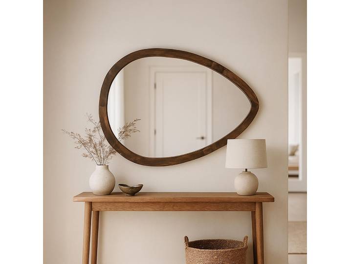 Miroir avec cadre en bois massif artisanal avec design organique - Aube