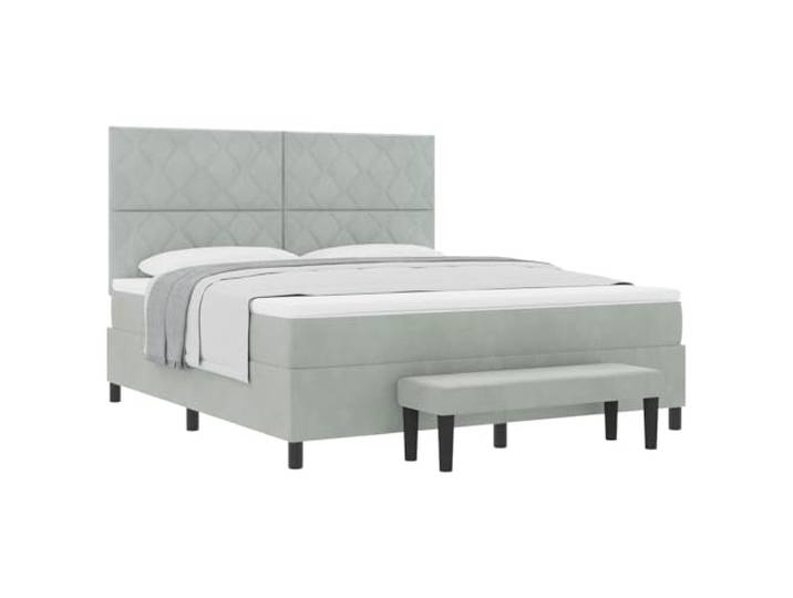 KTHLBRH Boxspringbett mit Kopfteil hellgrau 200 x 180 cm Samt Kopfteil aus hochwertigem Samt, Holzrahmen, mittelfeste Schaumstoff-Matratze, modernes Design, einfach