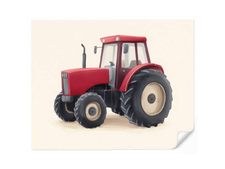 OnlyWow Kindertapete - Traktor - Minimalistisch - Illustration - Rot - 300x240 cm, Papier, Rechteckig, 300x240 cm, Tapeten & Wandverkleidungen, Vliestapeten