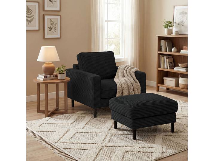 Repose-pieds 70 x 48 x 60cm Noir Velours côtelé Lola: Noir