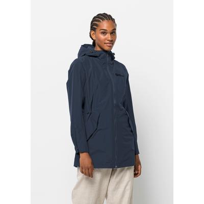 Outdoorjacke JACK WOLFSKIN "DAKAR PARKA W", Damen, Gr. S (36), blau (night, blau), OBERSTOFF: 100% POLYESTER Futter: 100% POLYESTER, Jacken Outdoorjacke, mit Kapuze, atmungsaktiv, winddicht, wasserdicht, PFC FREE