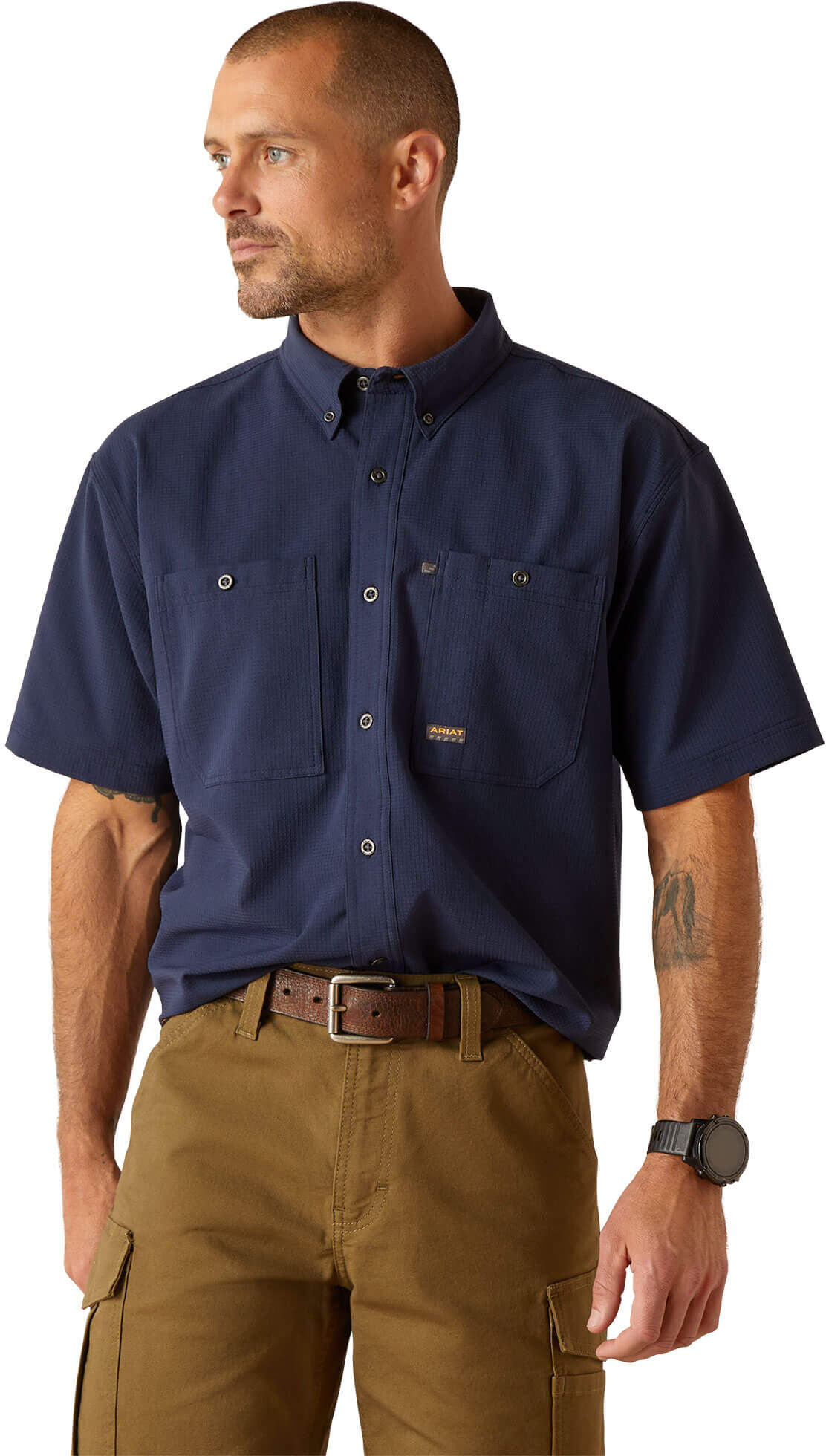 Men's Rebar Made Tough 360 Airflow Work Shirt in Navy, Size: Medium by Ariat