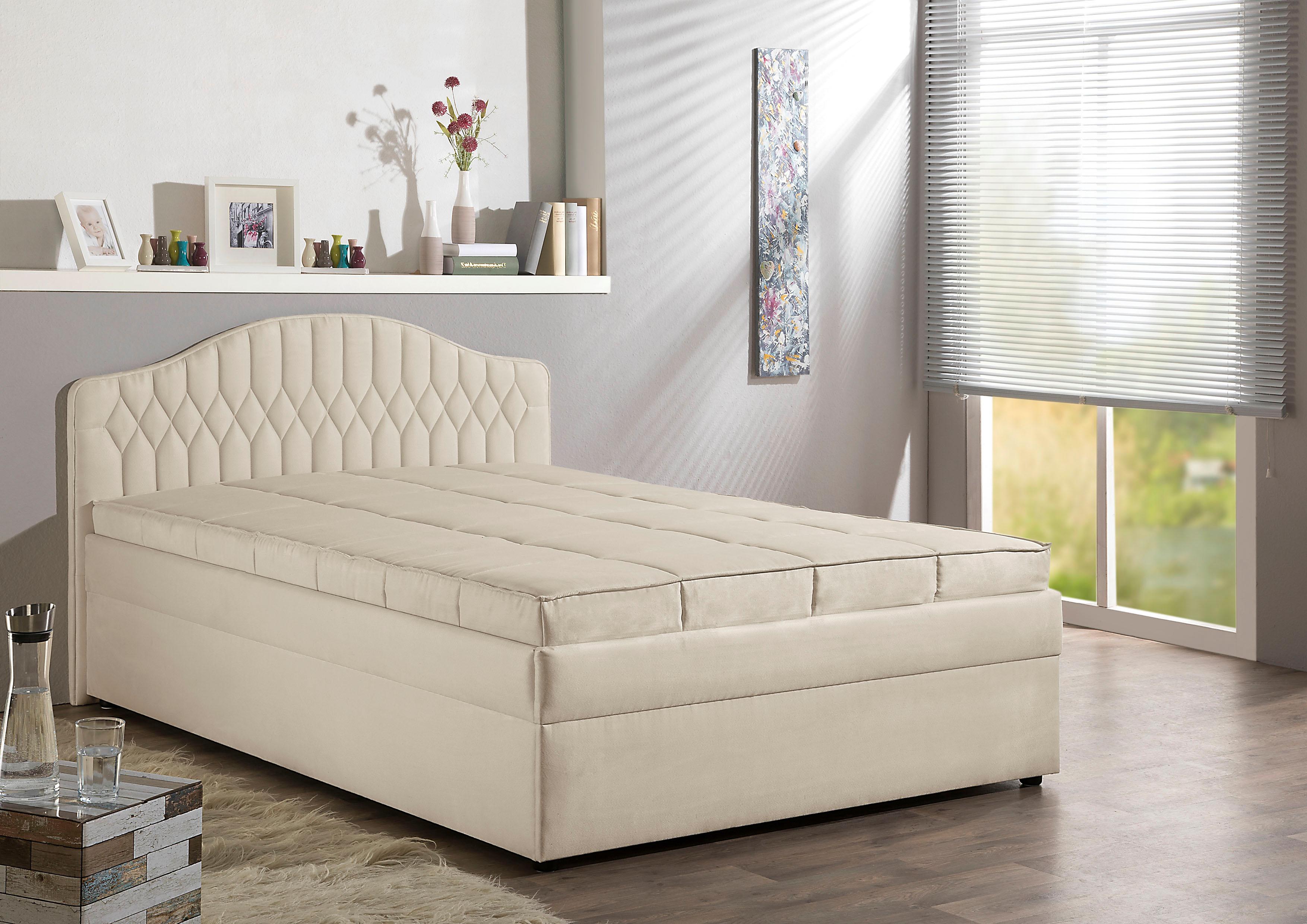 Polsterbett MAINTAL, beige (creme), B:150cm, Betten, Polsterbett creme Liegefläche Länge B: 200cm x 140cm, ohne Fleckschutz, Tonnentaschen-Federkernmatratze H2