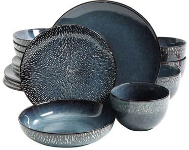 Gibson Elite Matisse 16-Piece Double Bowl Dinnerware Set, Cobalt