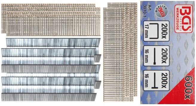 BGS Assortiment d'agrafes, de boulons et de clous 600 pcs. ; BGS technic (3010-1)