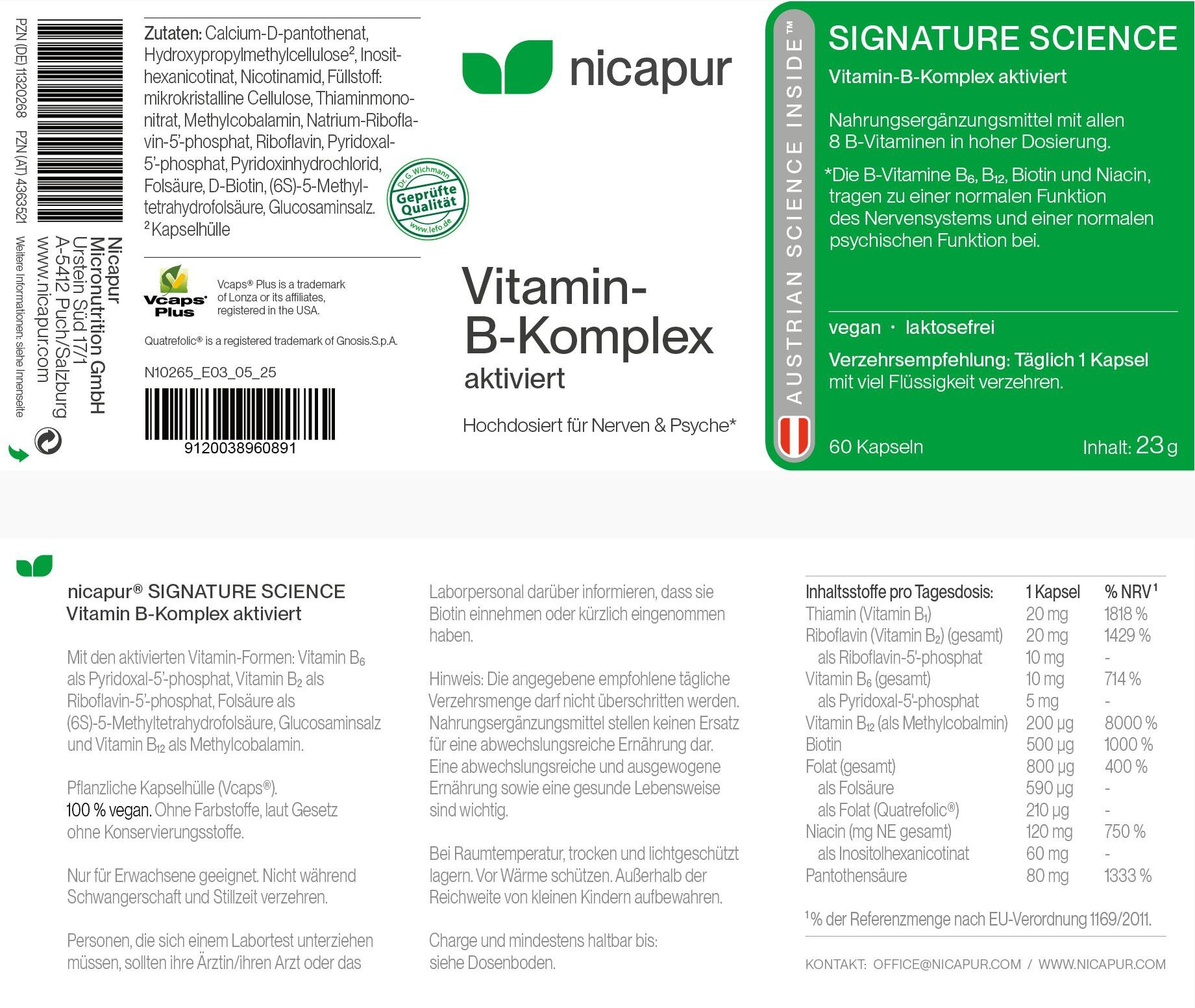 nicapur® Vitamin-B-Komplex aktiviert Kapseln 60 St 60 St Kapseln