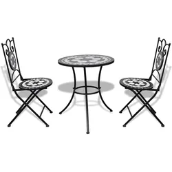 vidaXL 3-tlg. Bistro-Set Keramikfliese Schwarz/Weiß