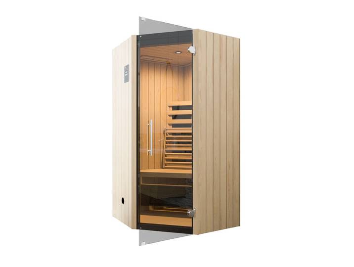 Infrarotkabine WEKA Infrarotkabine TANILLA Eck , beige (natur), ohne Ofen, externe Steuerung, (ohne Ofen), Saunen, Infrarotkabine, naturbelassen, moderne Gazglastür, weka Linienstrahler