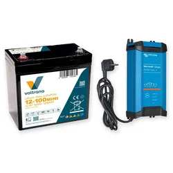 Voltrana Landstrom-Set 12,8V 100Ah Lithium LiFePO4 Batterie mit Victron Blue Smart IP22 12/30