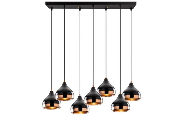 Suspension filaire noire et cuivrée 7 lampes