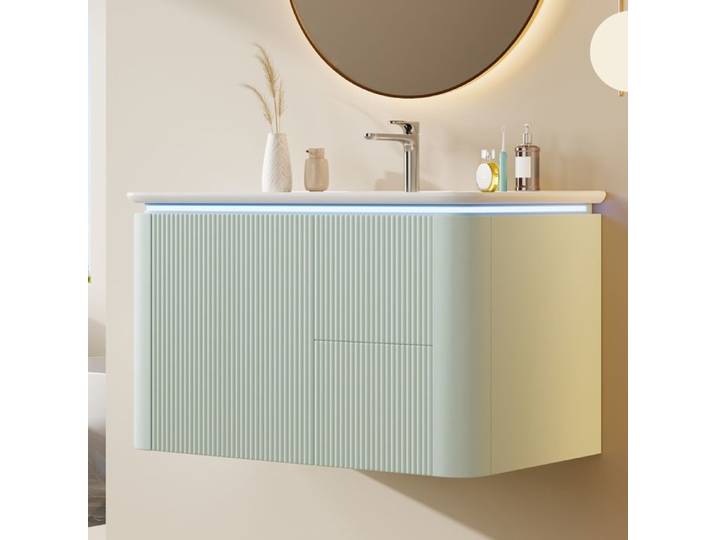 Meuble sous-vasque mural - Structure verticale 3D - 80 5×47 5×51 cm - Entièrement laqué - Lavabo céramique encastré