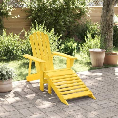 Gelber Adirondack-Stuhl für den Außenbereich aus massivem Tannenholz mit Ottomane