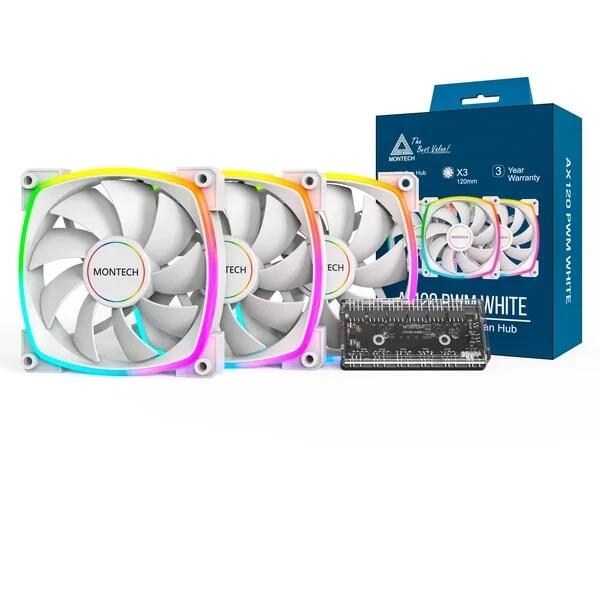 Montech Lüfter 3er Pack AX120 PWM, 120mm, Weiß AX120 3IN1 WHITE