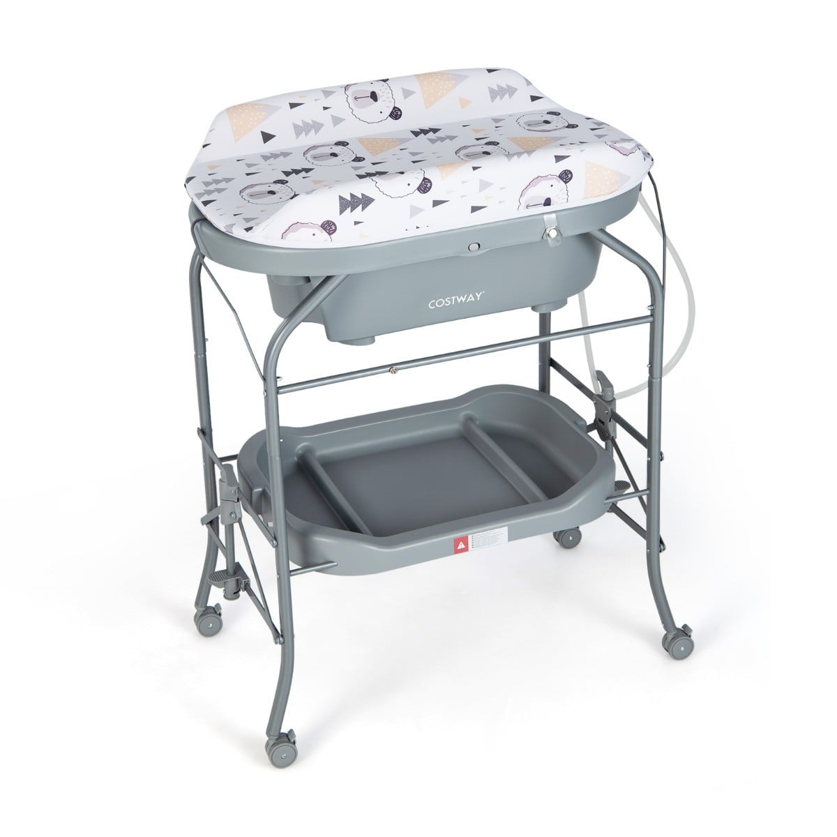 Costway Baby Verschoontafel met Badkuip en Opbergbakje, Opvouwbaar Verschoonstation met PVC Pad