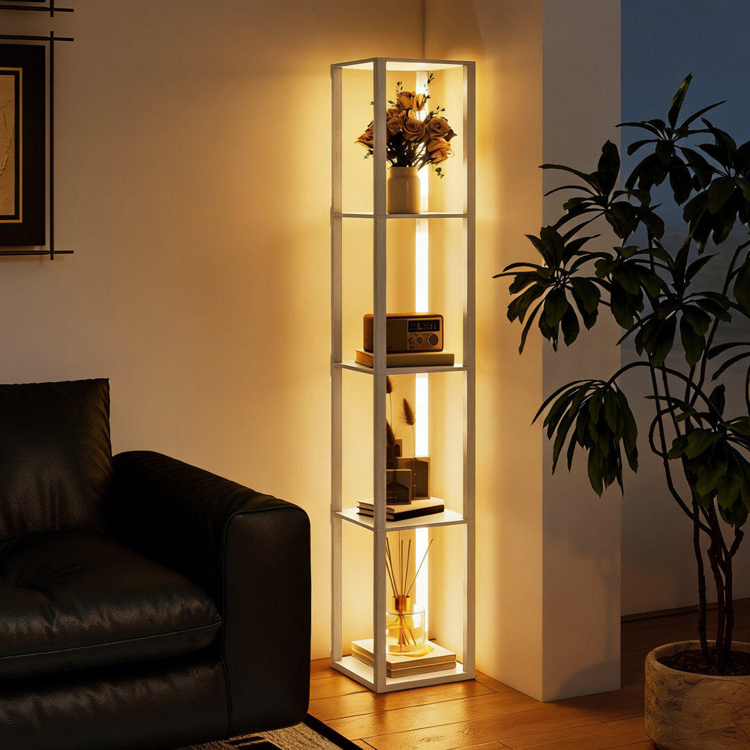 17 Stories Floor Lamp for Living Room, Standing Lamp with Foot Switch, Oak Brown 163cm H X 29cm W X 29cm D
