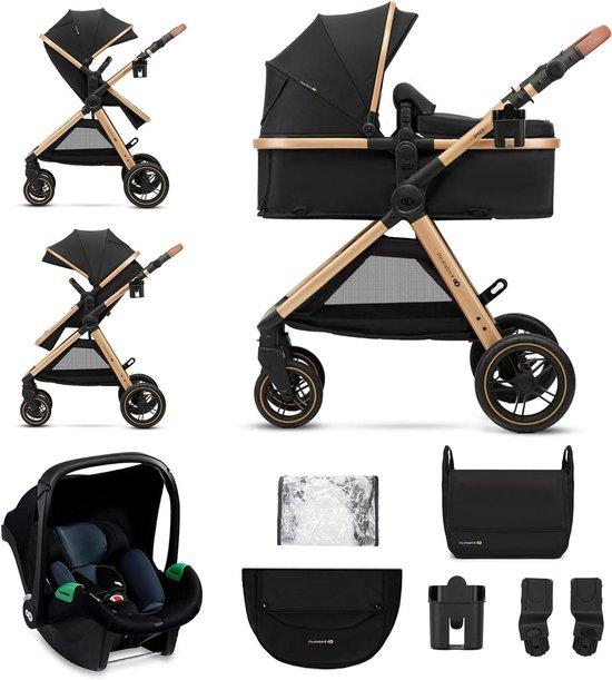 3-in-1 Kinderwagen - Reisebett für Babys - Komfortables Reisen - Inklusive Autositz - Bis zu 25 kg - Schwarz