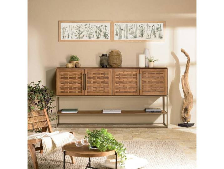 Buffet haut 205,5 cm 4 portes en teck recyclé sur pied SWING