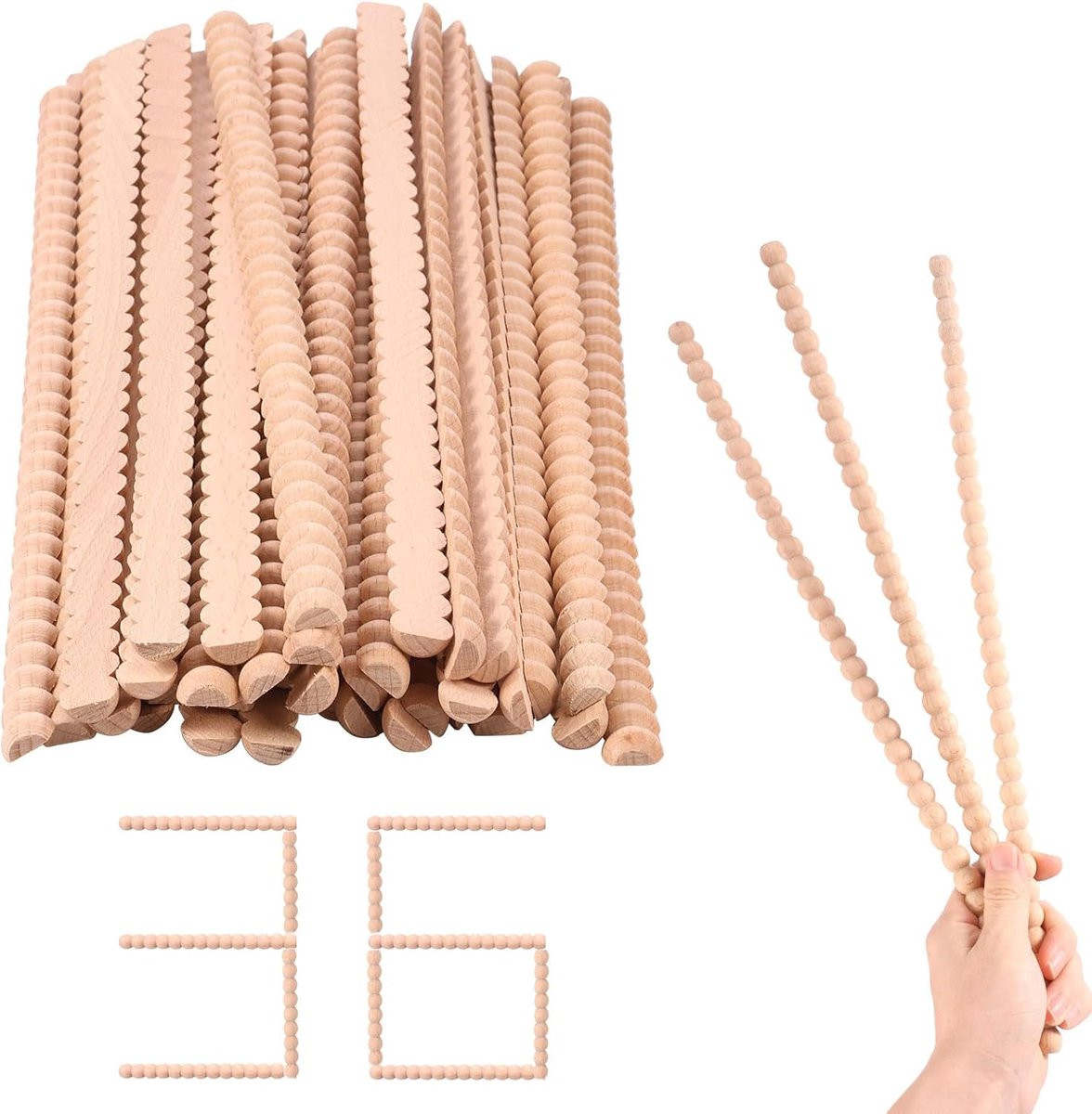 Houten Sierlijsten Half Parels Design - 36 stuks - Houtkleur - 40 cm