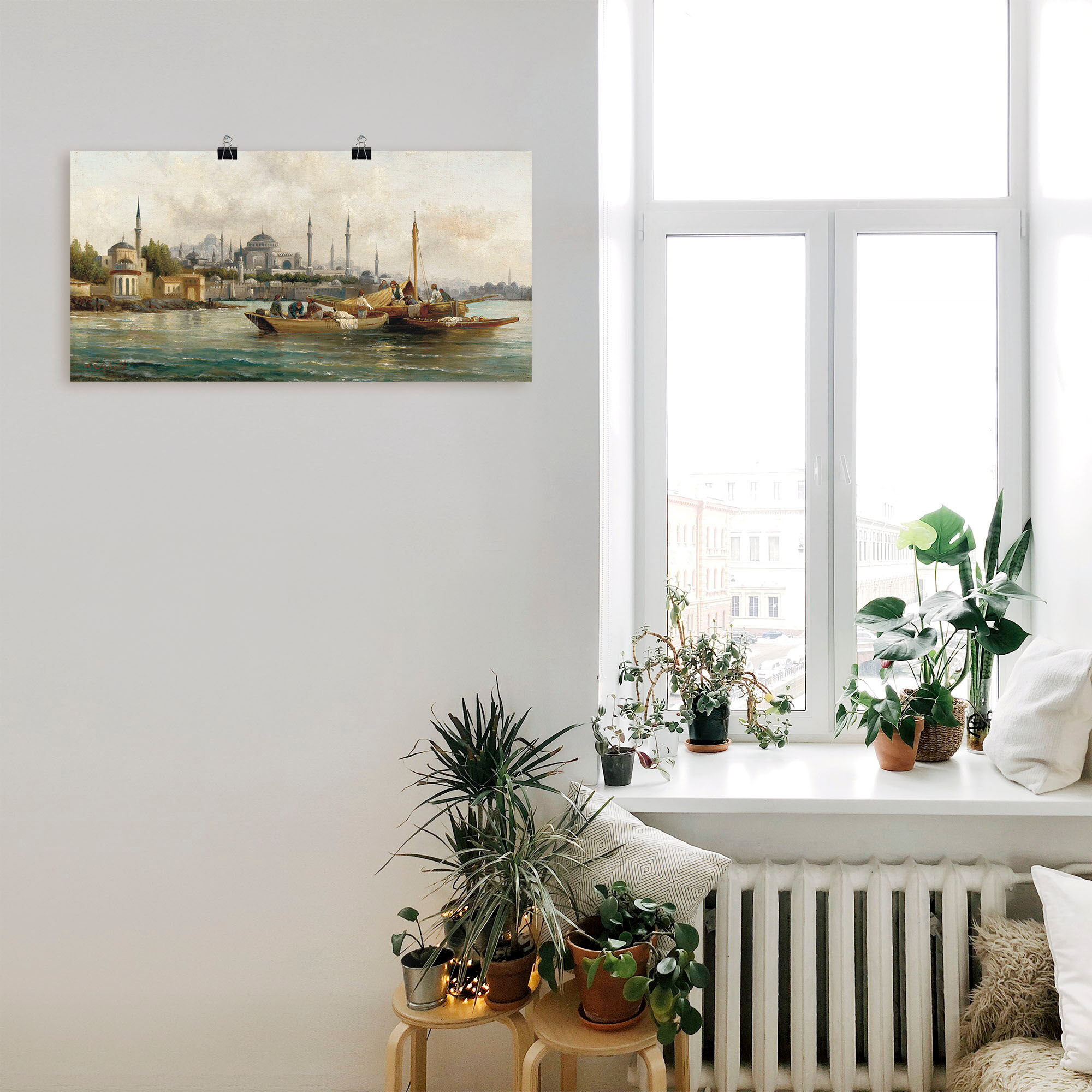 Wandbild ARTLAND "Handelsschiffe vor Hagia Sophia", blau (farbe bild(er): blau), B:60cm H:30cm, Bilder, Wandbild, als Leinwandbild, Poster in verschied. Grössen farbe bild(er): blau B/H/T: 60cm x 30cm, Poster Boote & Schiffe, 1 Stk.