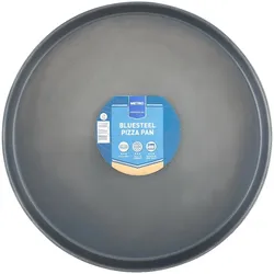METRO Professional Pizzablech, Metall, ⌀ 40 cm, 410 x 410 x 100 mm, unbeschichtetes Blaublech mit Rollrand, schwarz