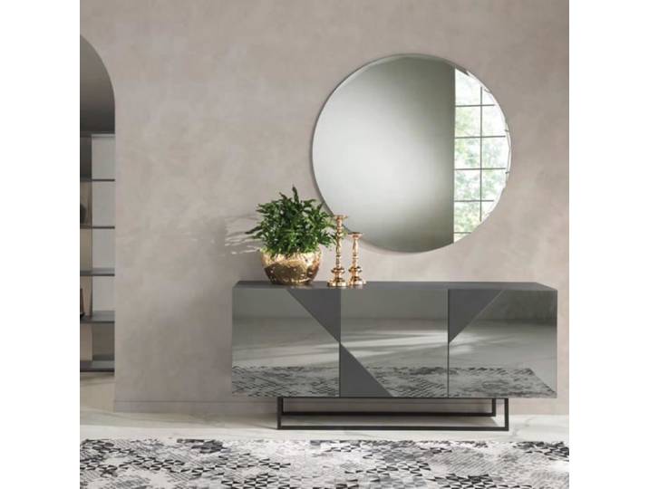 Buffet bas en verre miroir fumé et coffret anthracite ARTE180 - Madia - 3 portes