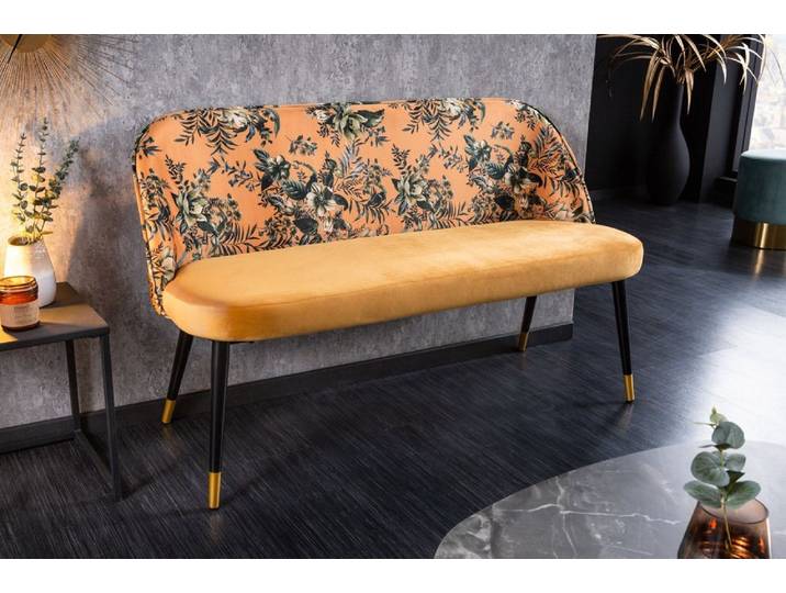 riess-ambiente Sitzbank PRÊT-À-PORTER gelb / schwarz (Einzelartikel, 1-St), Wohnzimmer · Samt · Metall · florales Design · Retro