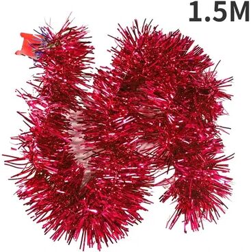 Combo Retail Shop Christmas PVC Tinsel Ribbon Garlands, Colorful Star Ornaments For Tree And Home Decor b red
