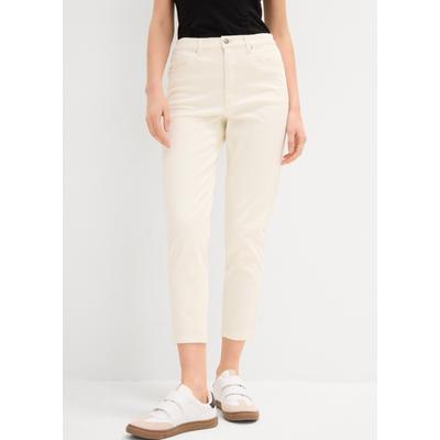 Mom-Jeans BONPRIX, Damen, Gr. 52, N-Gr, beige (wollweiß (länge: regulär)), Obermaterial: 98% Baumwolle, 2% Elasthan, loose fit, Jeans, Loose Fit, Stretch-Anteil, 5-Pocket-Design