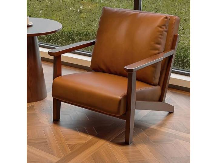 Retro Sessel Ohrensessel PU Leder Massivholzrahmen Gepolstert loungesessel Vintage Einzelsofa Sessel Ohrensessel Polsterstuhl for Wohnzimmer/Schlafzimmer/Empfangsbereich(Khaki2)