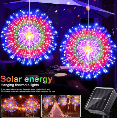 Inspire Picks Solar Firework Lights Outdoor 90 150 200 LED Copper Wire Fairy Lights With 8 Modes multicolor wattage: 200leds 8modes
