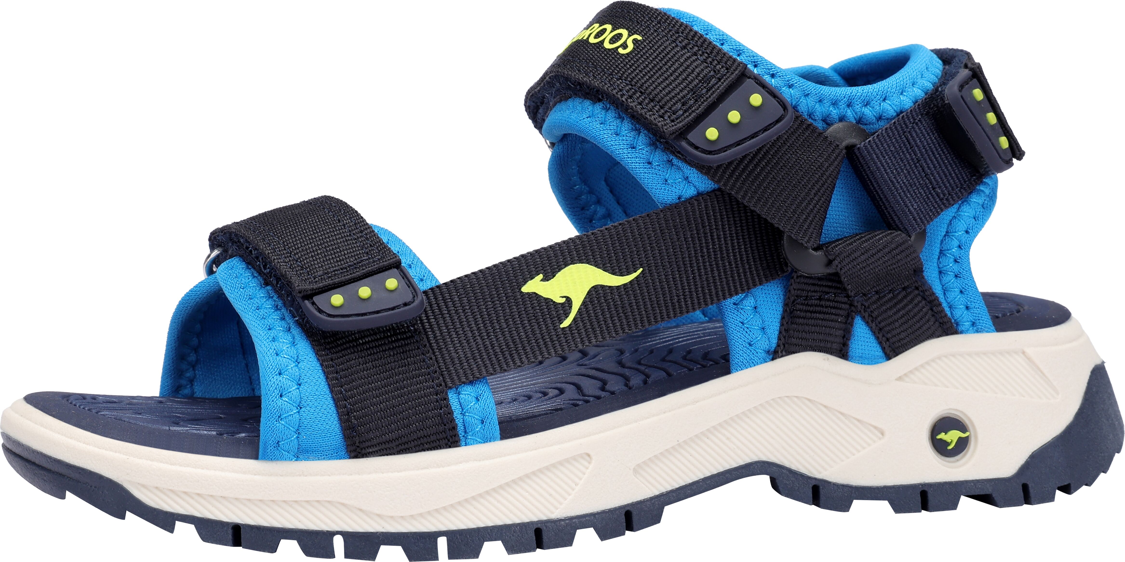 Sandale KANGAROOS "K-AS JAMIE", Mädchen, Gr. 33, Synthetik, blau (dk navy, sulphur spring), Mesh, Synthetik, Schuhe Sandale dk navy, sulphur spring 33, Synthetik