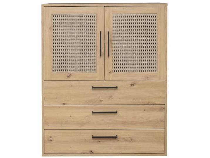 FURNARO Kommode Vienna Schrank Highboard in asteiche/Wiener geflecht B/H/T: 101x128x45 cm