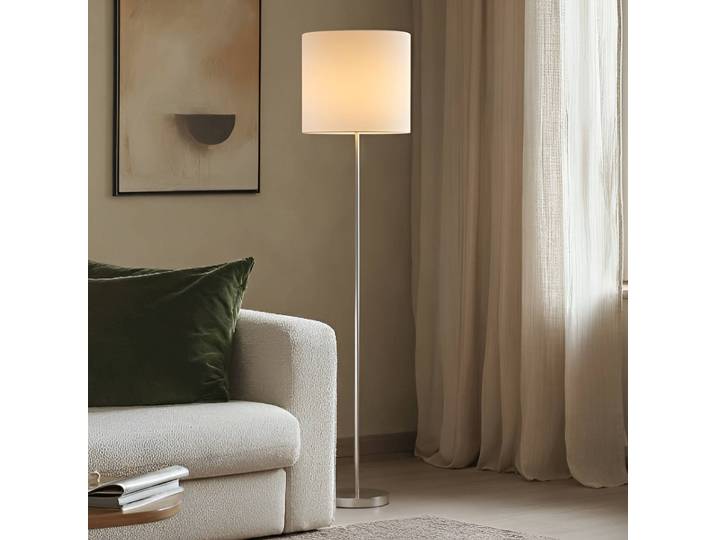 Stehlampe Parsa Lindby, weiß / opal, für Wohn- / Esszimmer, Textil / Stoff / Seide, Junges Wohnen, Stehlampe