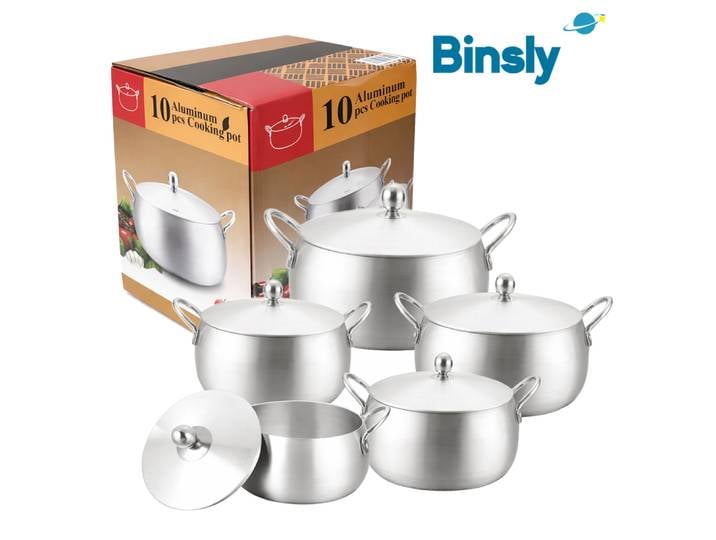 Ensemble de casseroles en métal avec couvercles, design en forme de ventre, casseroles de cuisson multi-tailles, ensemble de marmites durables pour la cuisine à domicile, passe au lave-vaisselle